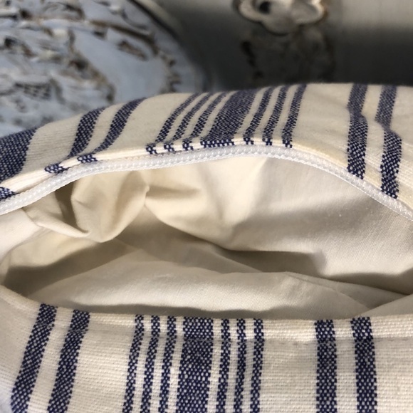 Home Decor Blue and Cream Awing Stripes Accent Pillow With Feather Insert - Picture 7 of 7